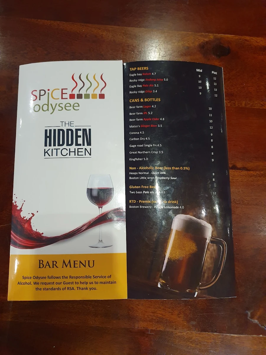 Menu, Spice Odysee - The Hidden Kitchen Indian Restaurant