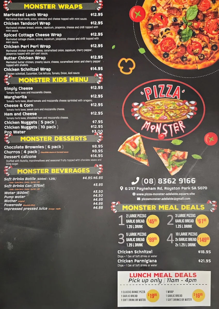 Menu, PIZZA MONSTER ADELAIDE