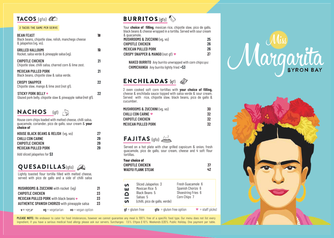 Menu, Miss Margarita