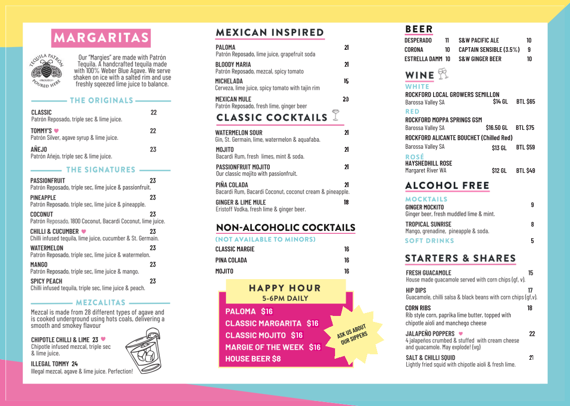 Menu, Miss Margarita