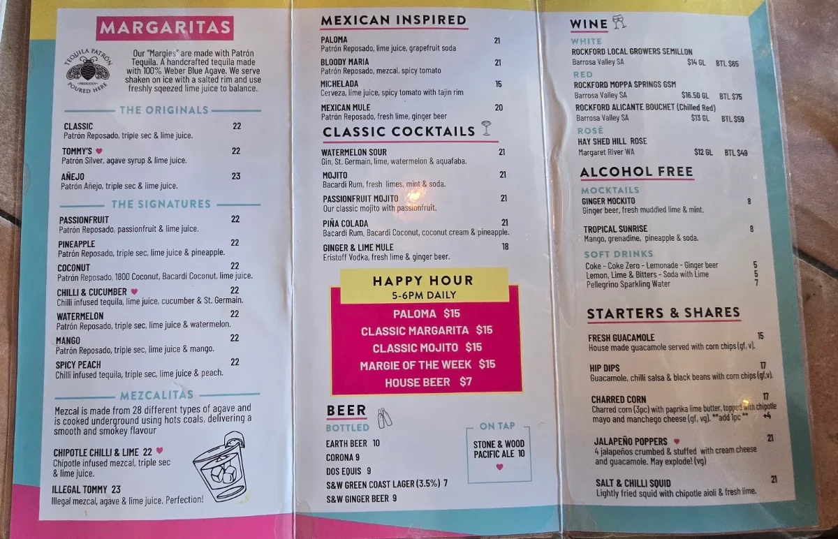 Menu, Miss Margarita