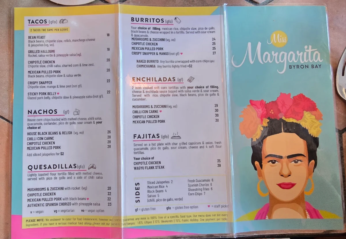Menu, Miss Margarita