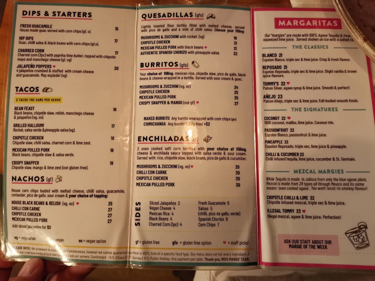 Menu, Miss Margarita