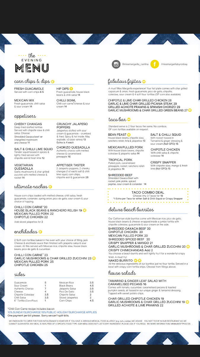 Menu, Miss Margarita