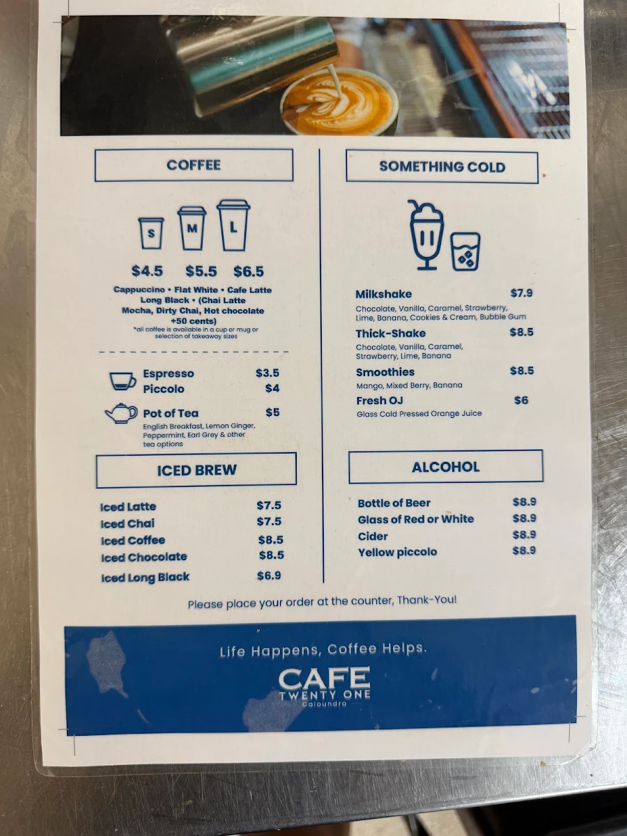 Menu, Cafe Twenty One