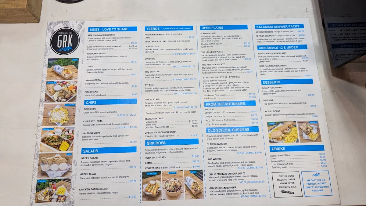 Menu, HOUSE OF GRK - Henry St Penrith
