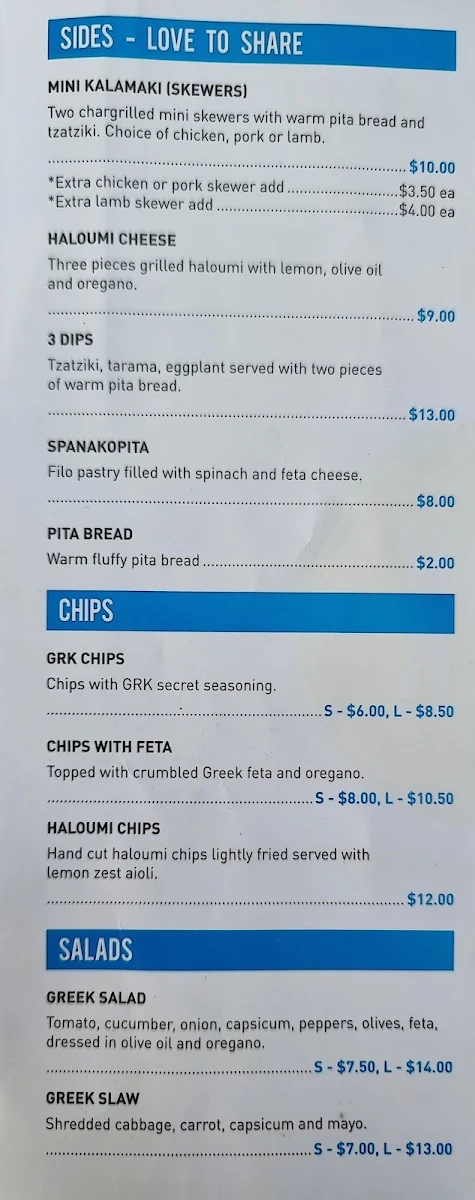 Menu, HOUSE OF GRK - Henry St Penrith