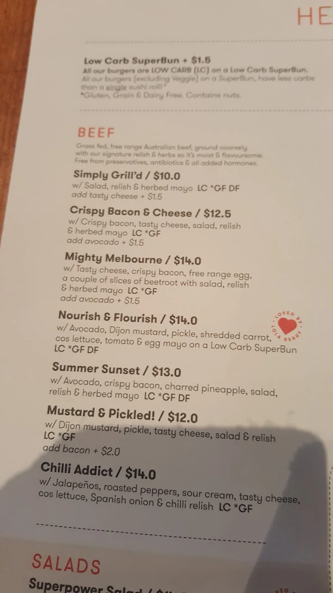 Menu, Grill'd Burgers - Knox