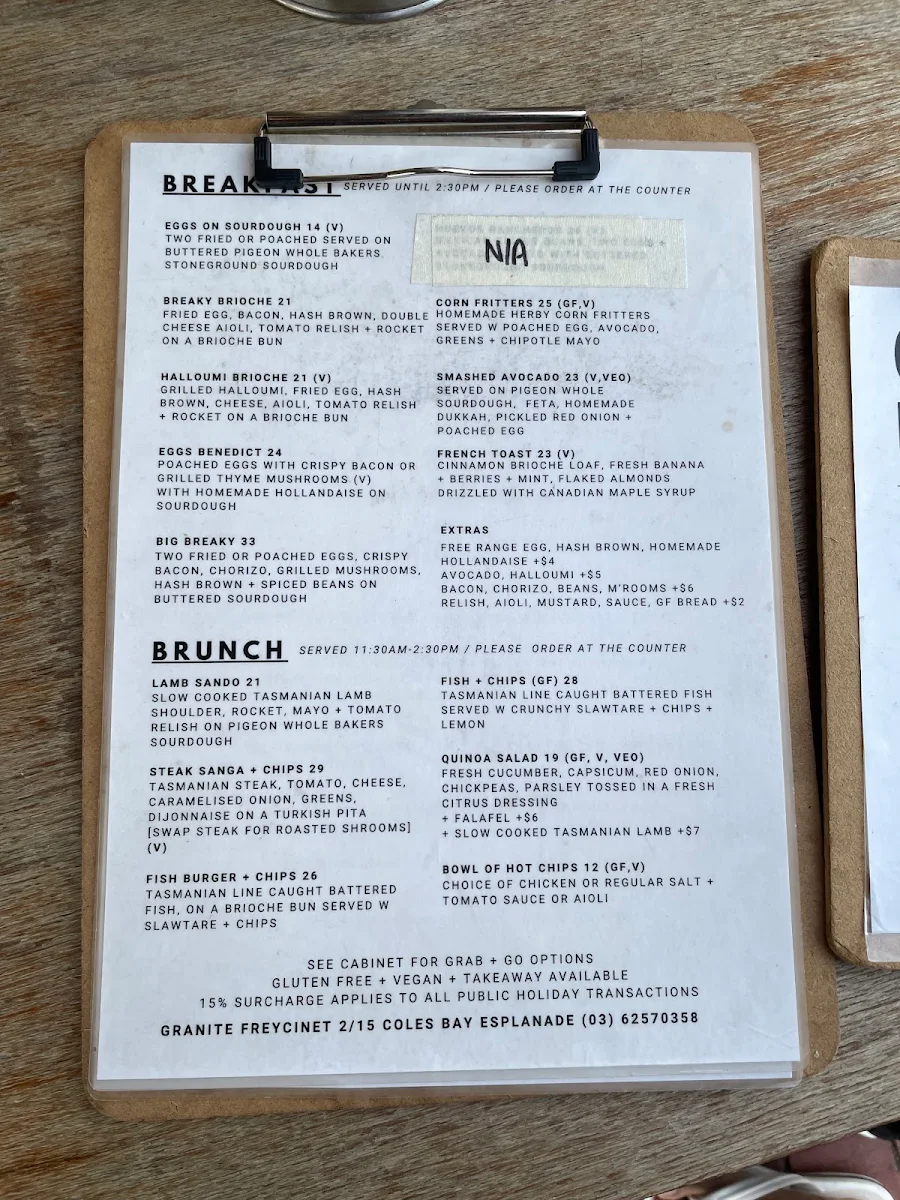 Menu, Granite