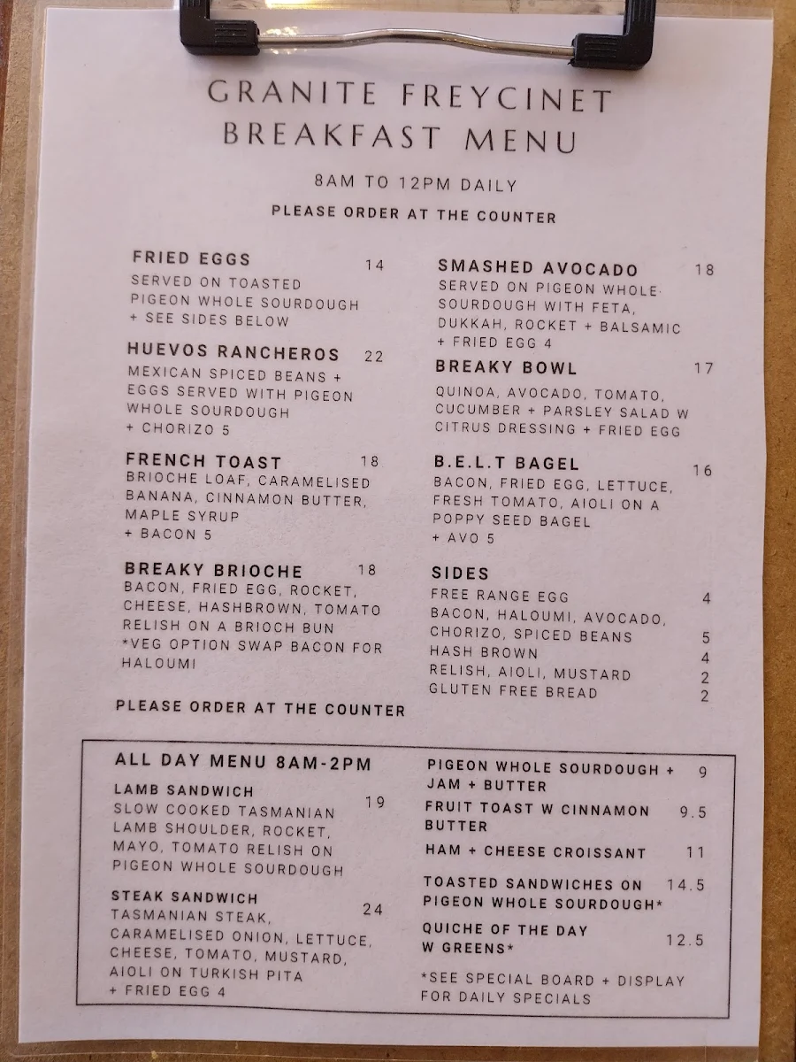Menu, Granite