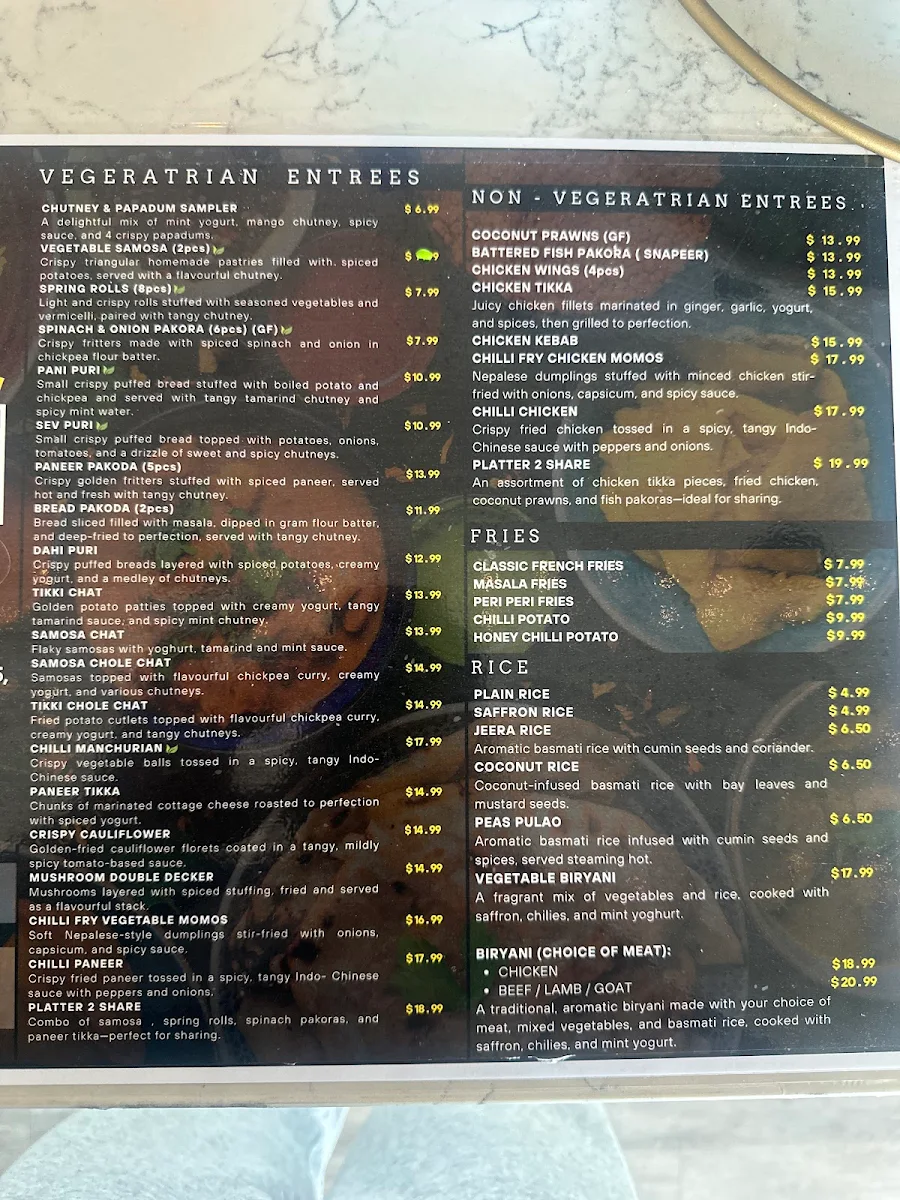 Menu, Karma Indian
