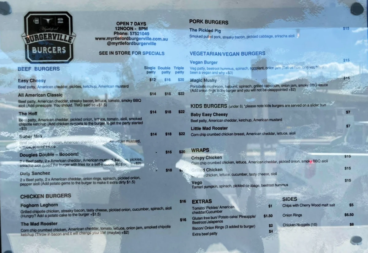 Menu, Jay's Burger Bar