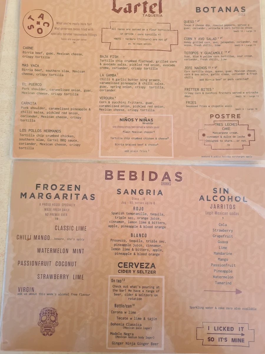 Menu, Cartel Taqueria - Qbn