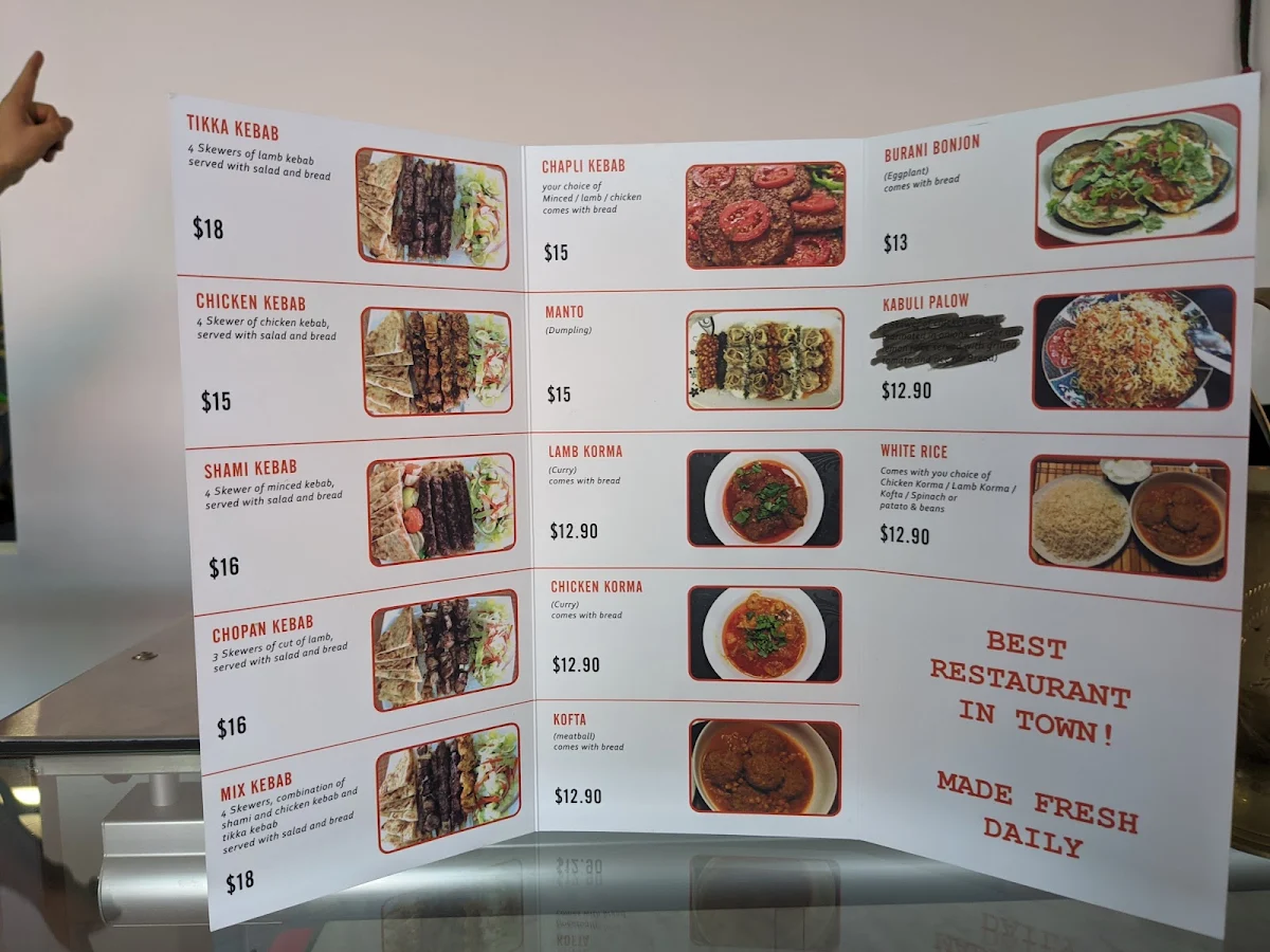 Menu, Kabul Spices