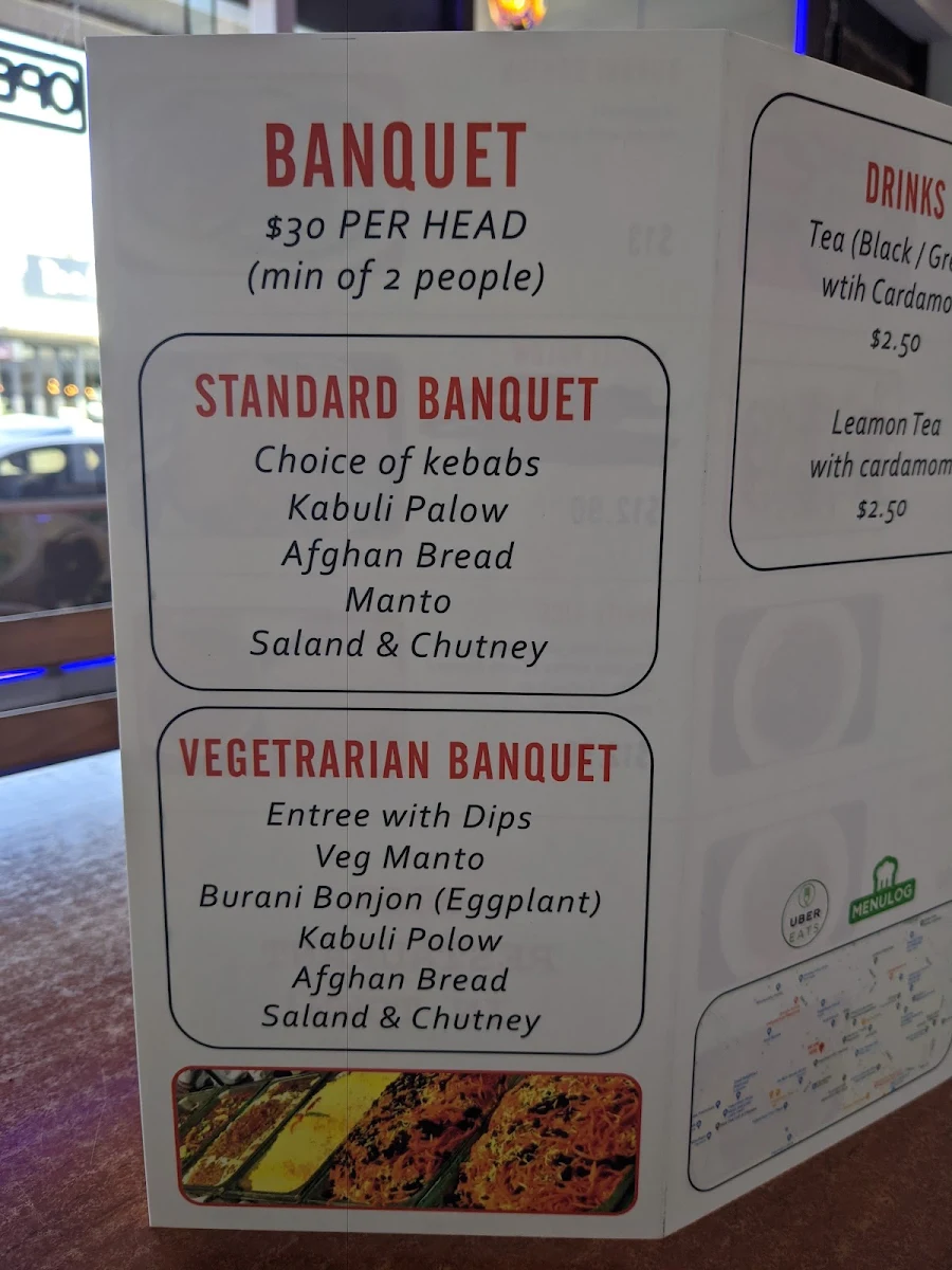 Menu, Kabul Spices