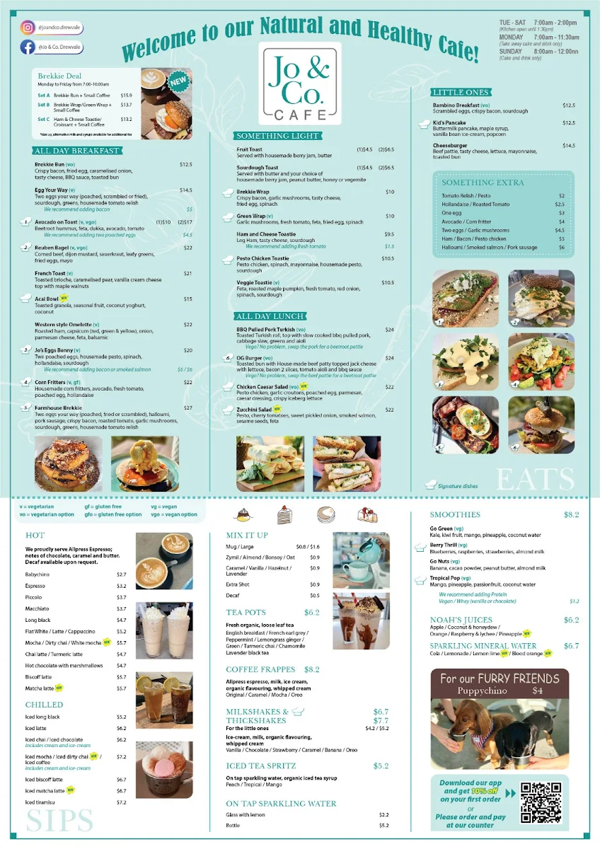 Menu, Jo & Co. Cafe