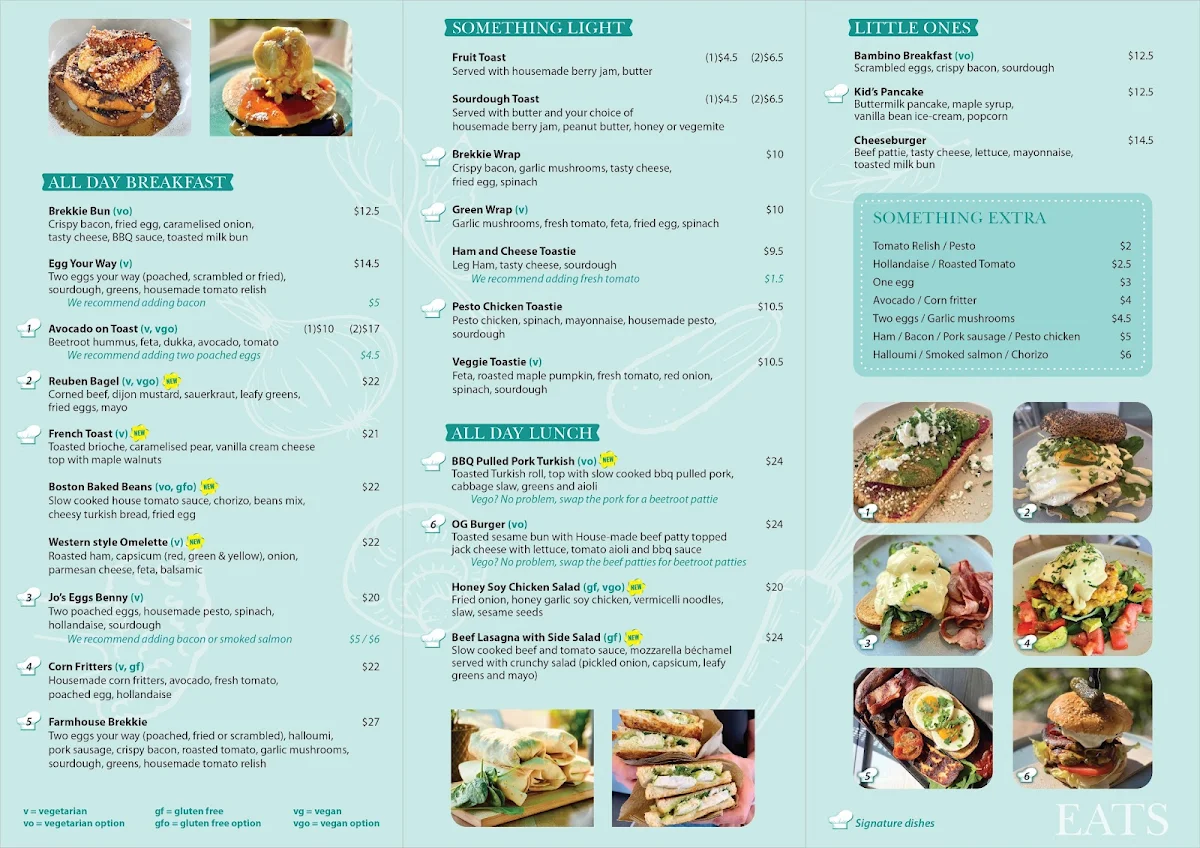 Menu, Jo & Co. Cafe