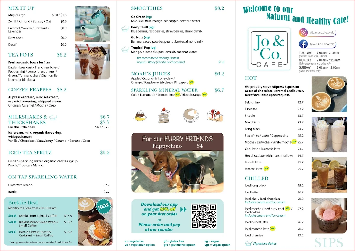 Menu, Jo & Co. Cafe