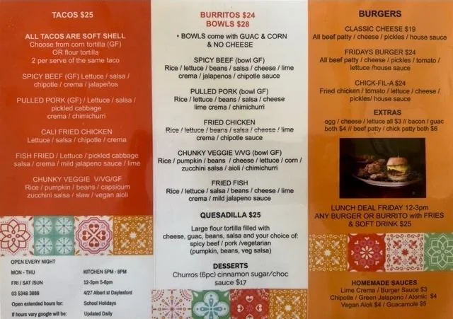 Menu, Los Fridays Cocina