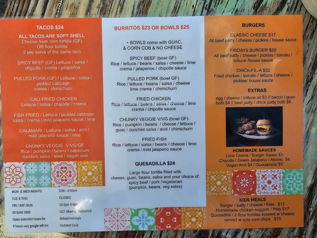 Menu, Los Fridays Cocina