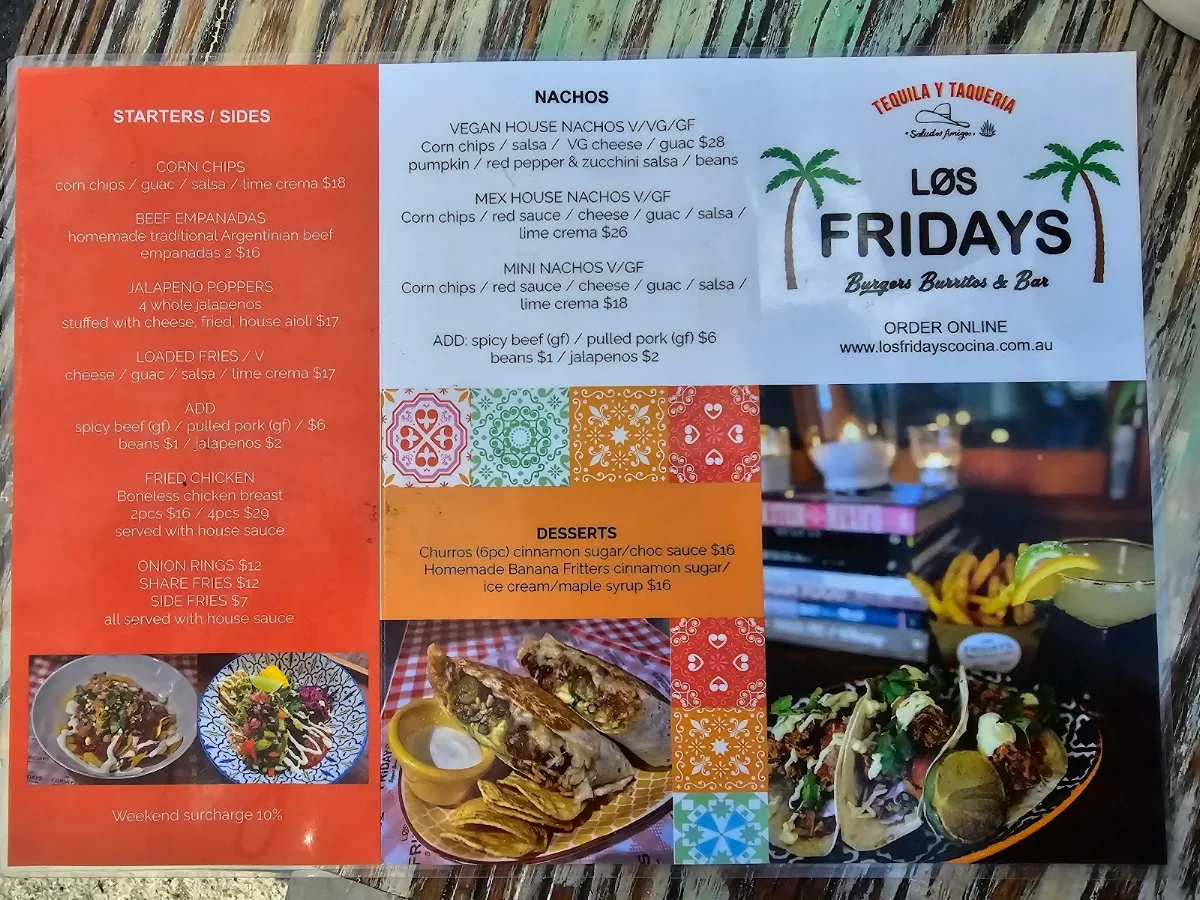 Menu, Los Fridays Cocina