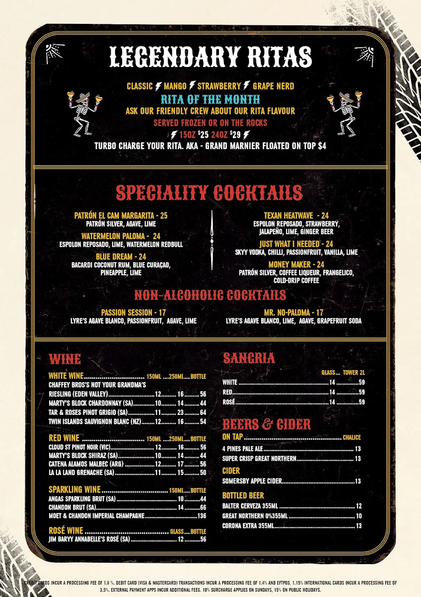 Menu, El Camino Cantina