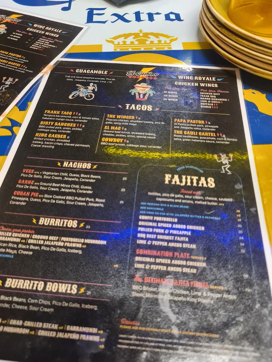 Menu, El Camino Cantina