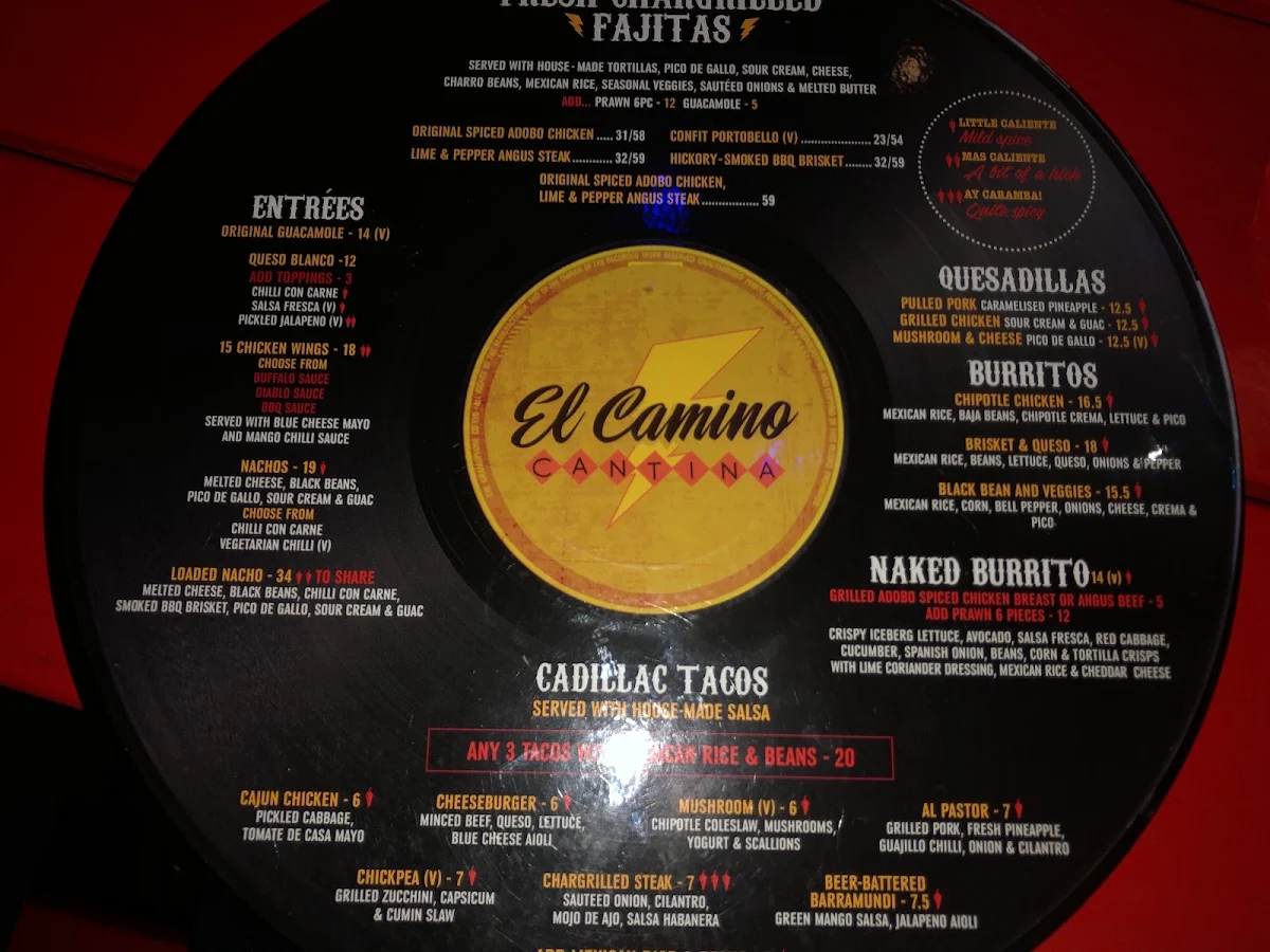 Menu, El Camino Cantina