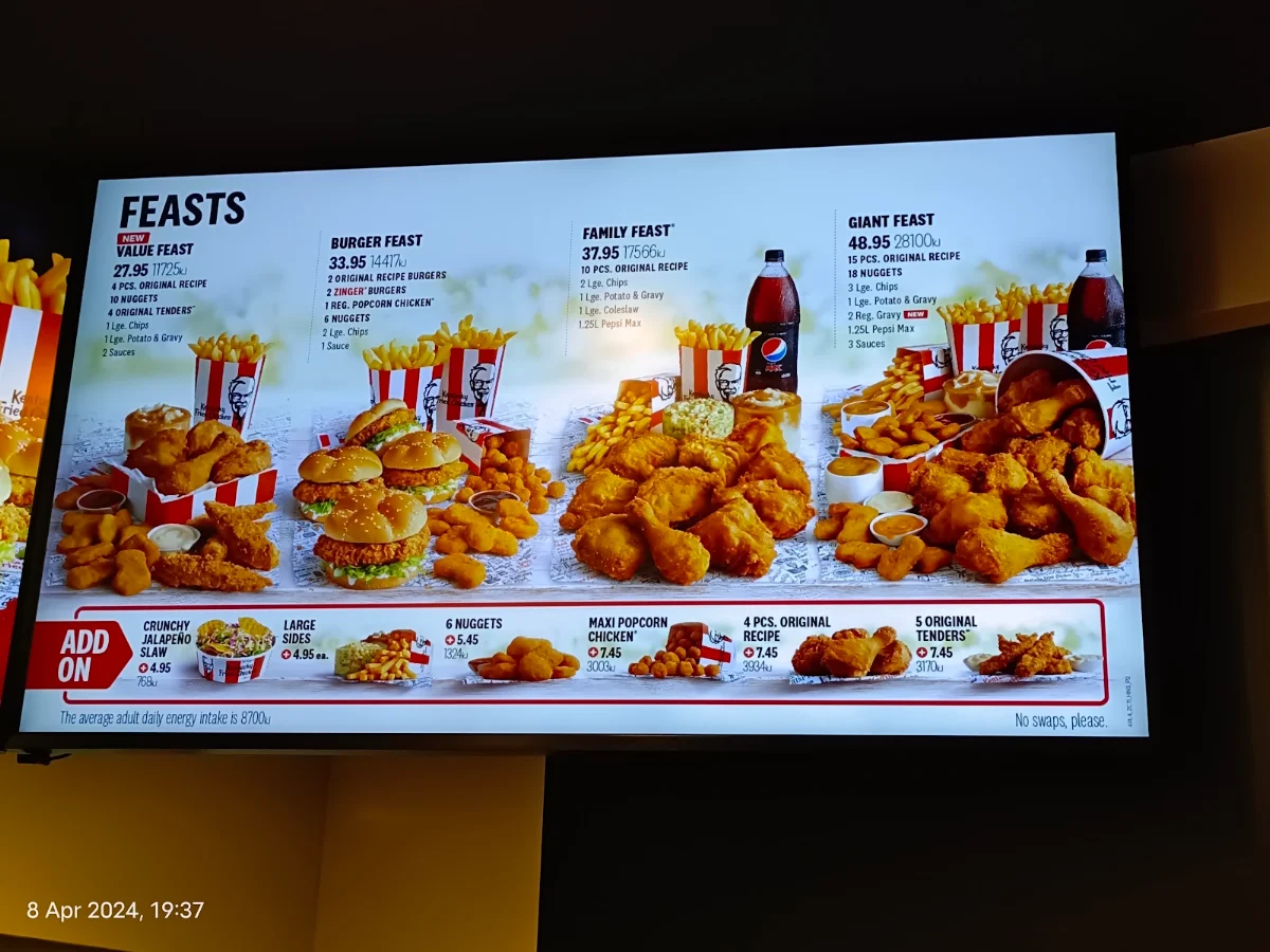Menu, KFC Willetton
