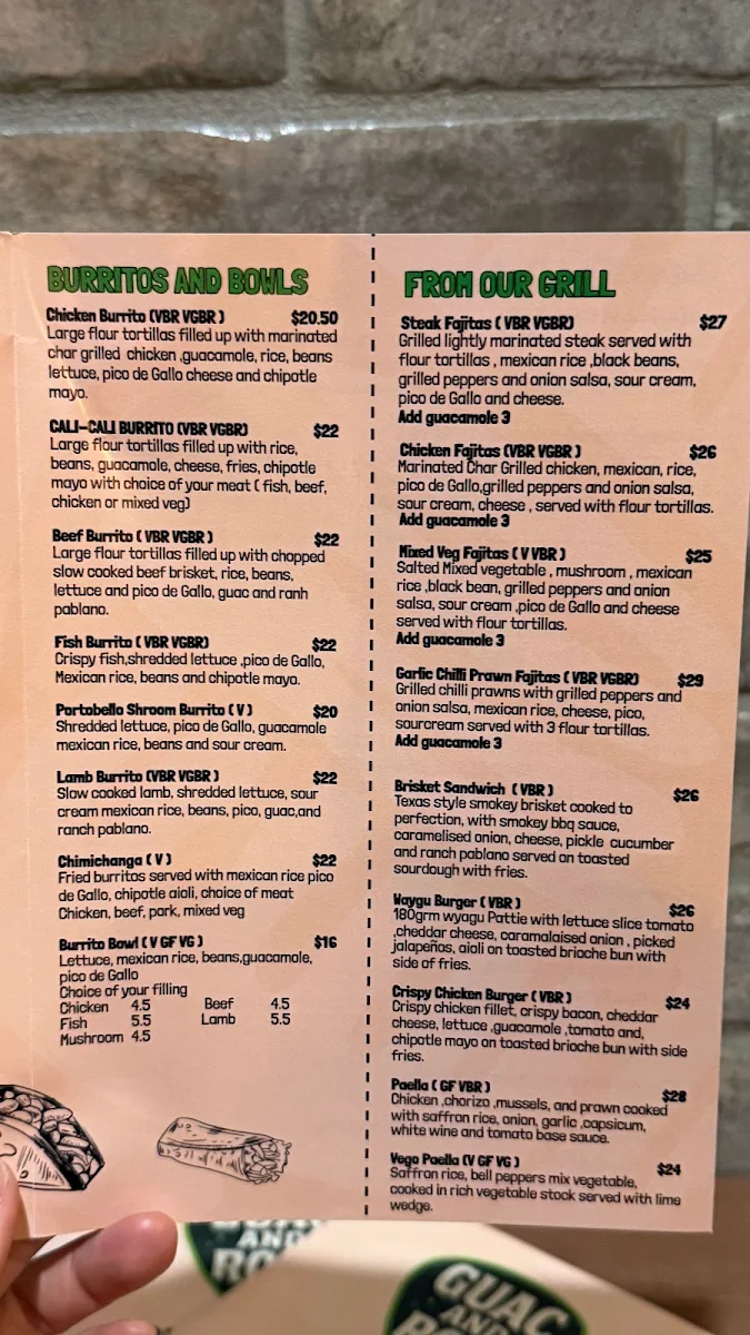 Menu, GUAC & ROLL