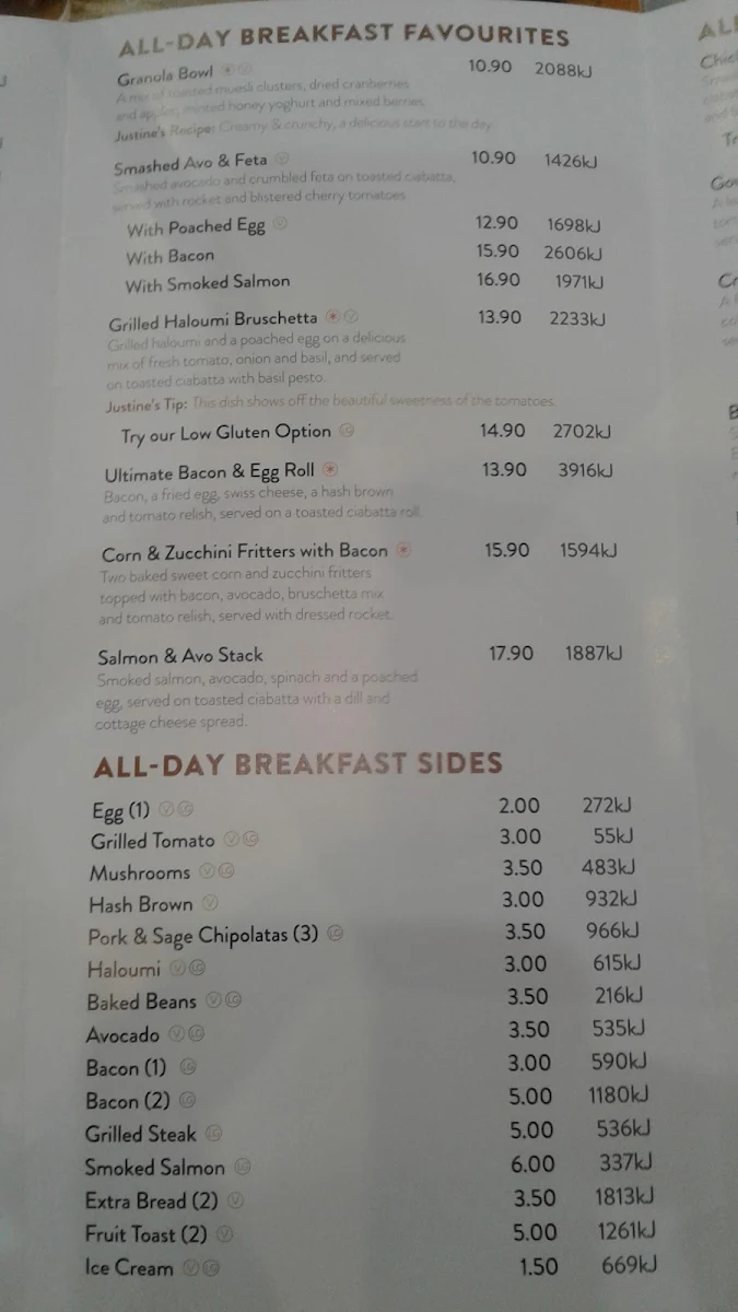 Menu, The Coffee Club Café - Northland Preston