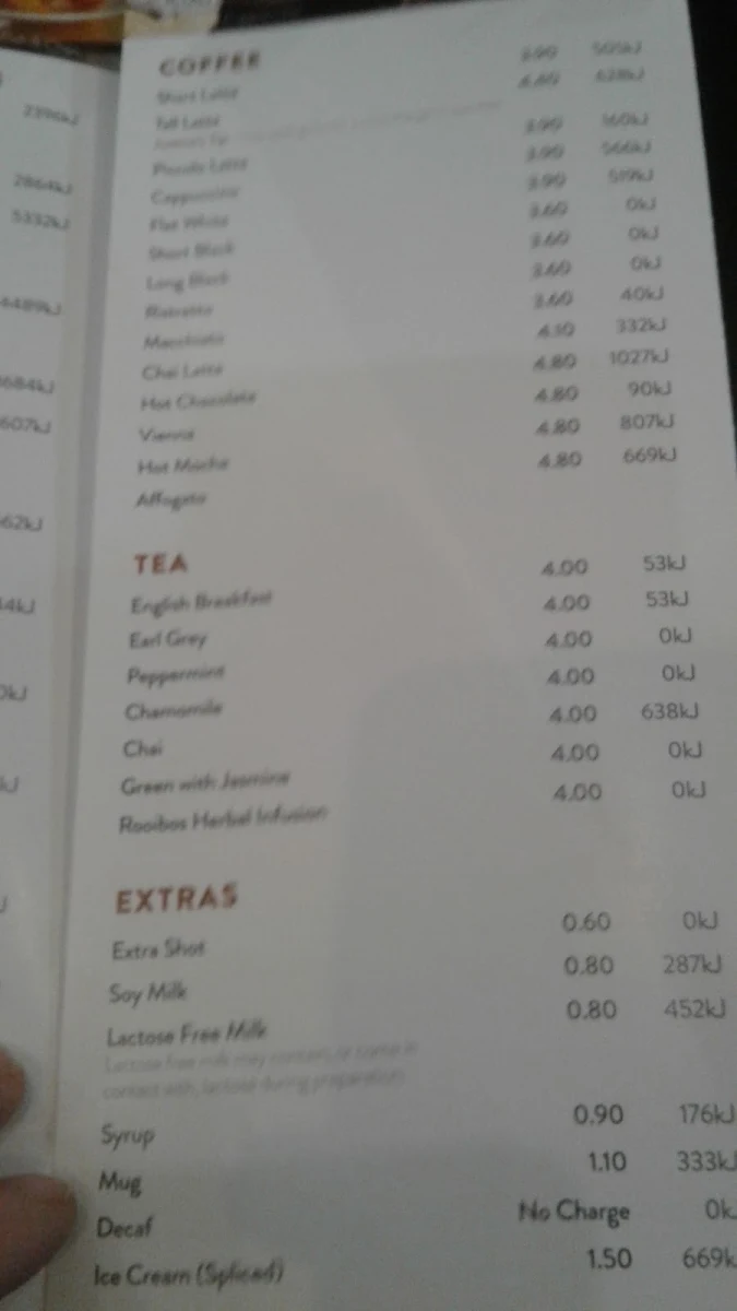 Menu, The Coffee Club Café - Northland Preston