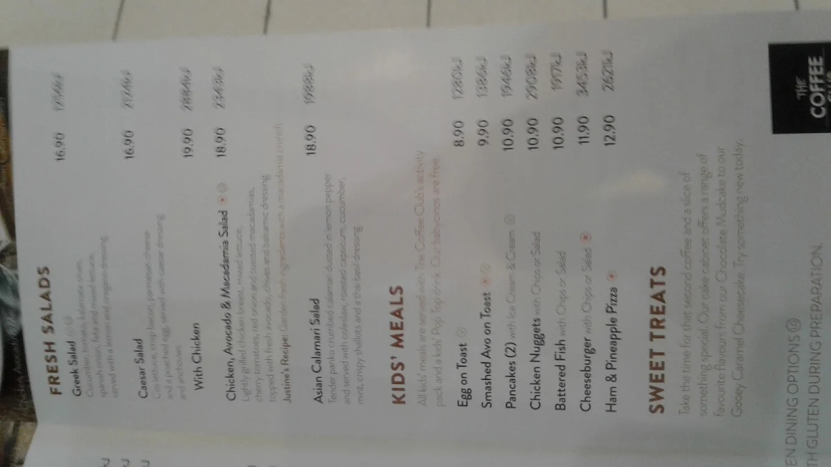 Menu, The Coffee Club Café - Northland Preston