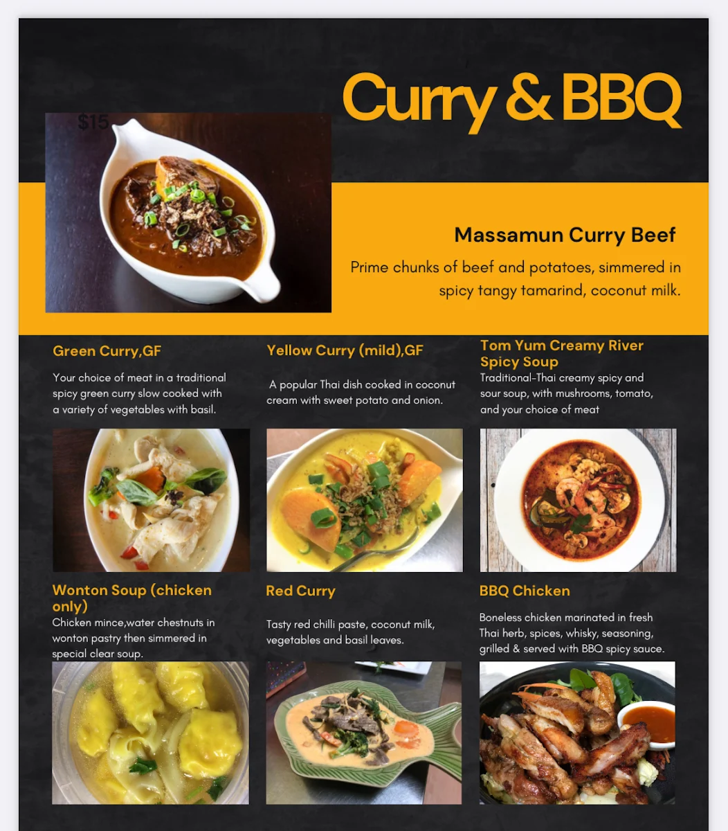 Menu, The Q Thai Cuisine(take away only)