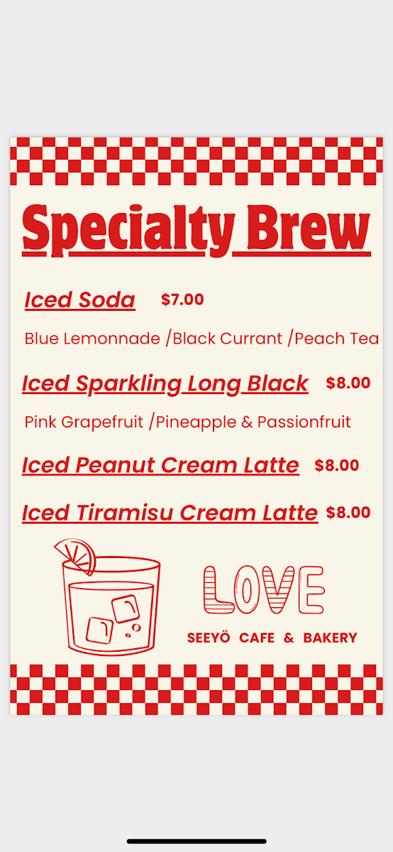 Menu, SeeYo Cafe & Bakery
