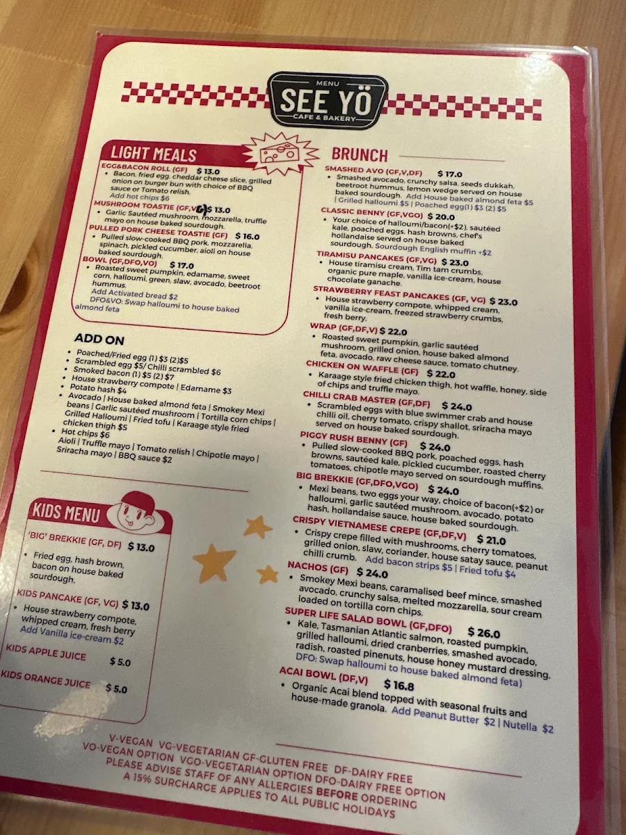 Menu, SeeYo Cafe & Bakery