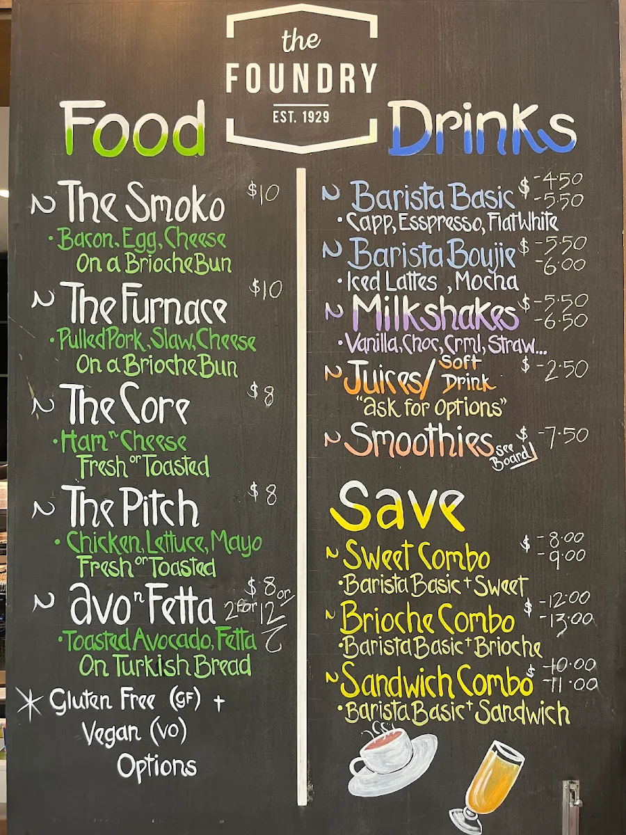 Menu, The Foundry Cafe