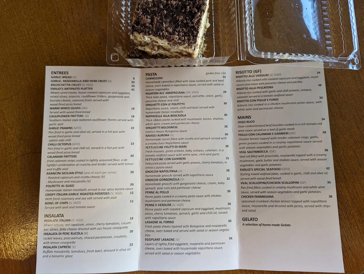 Menu, Emilio’s Ristorante The Junction