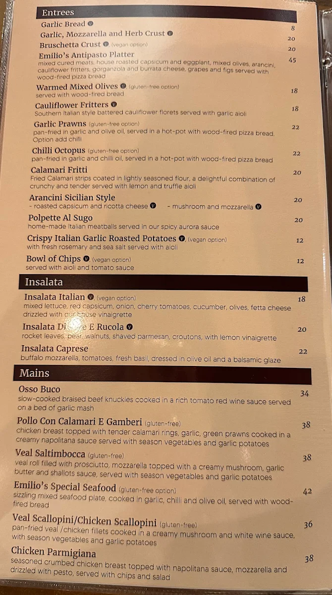 Menu, Emilio’s Ristorante The Junction