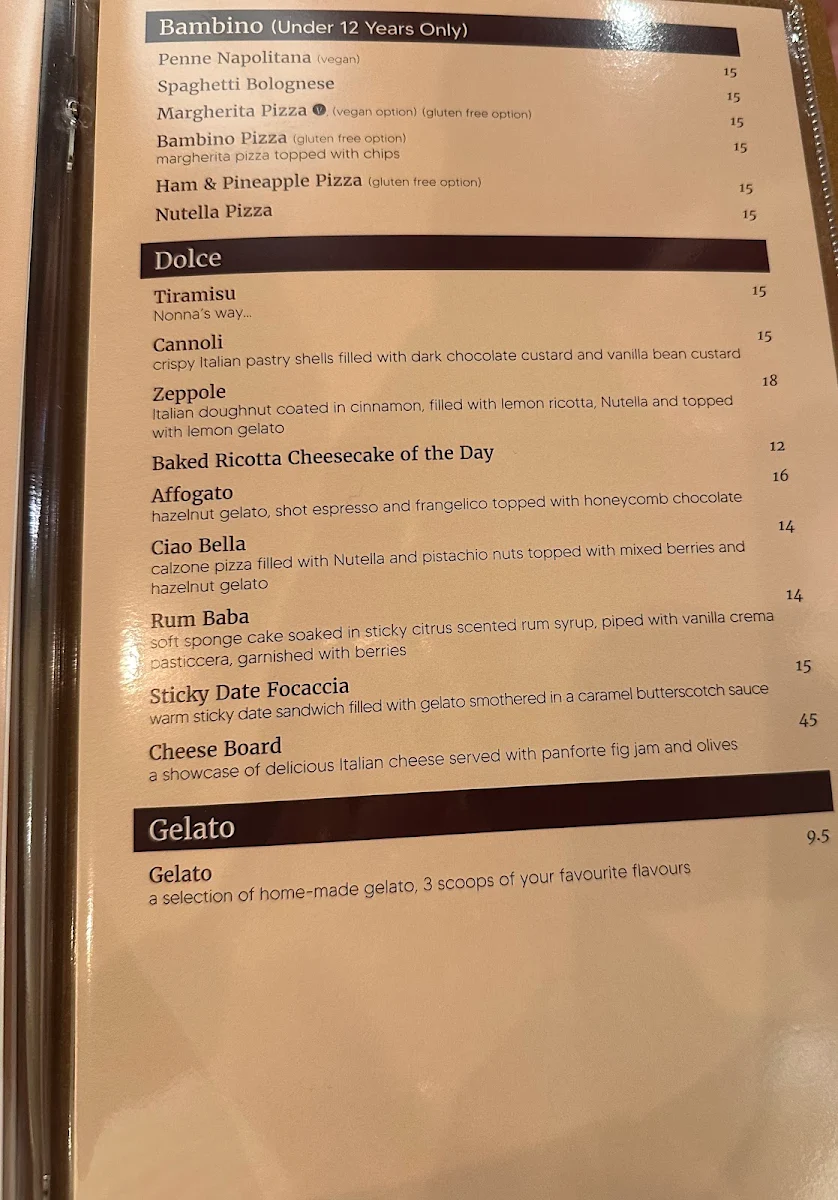 Menu, Emilio’s Ristorante The Junction