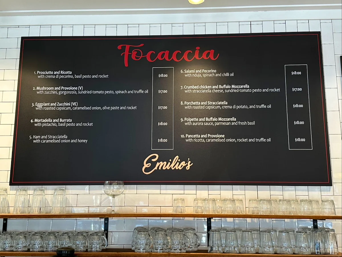Menu, Emilio’s Ristorante The Junction