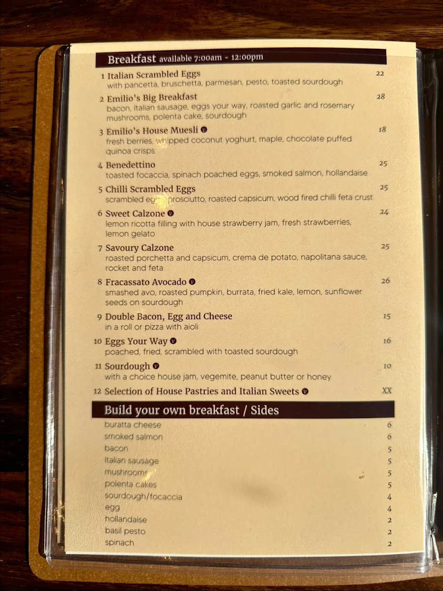 Menu, Emilio’s Ristorante The Junction