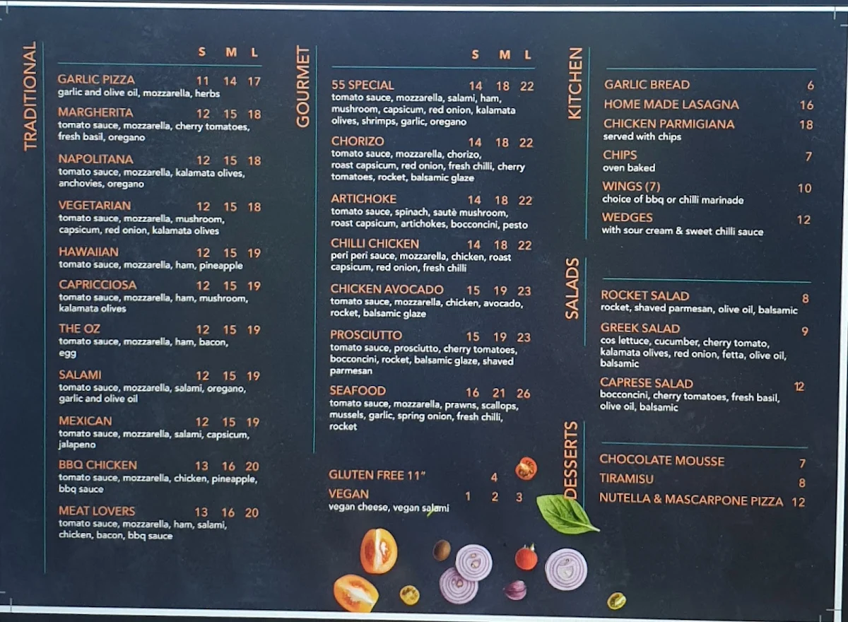 Menu, Pizza 55