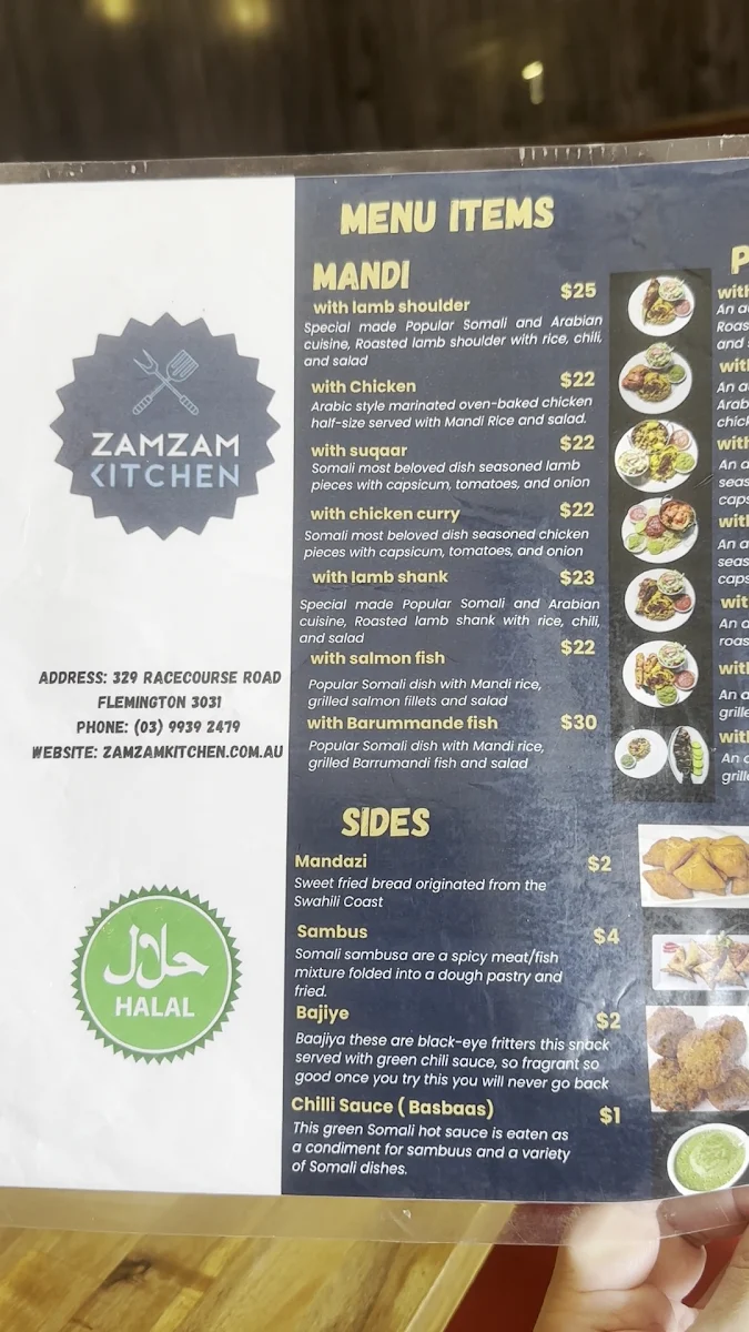Menu, Zamzam Kitchen