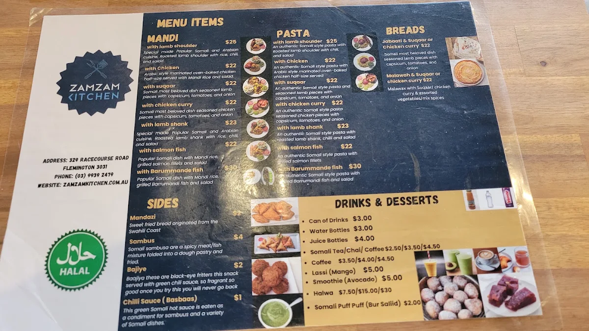 Menu, Zamzam Kitchen