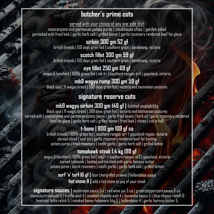 Menu, Elements Brasserie Belmore
