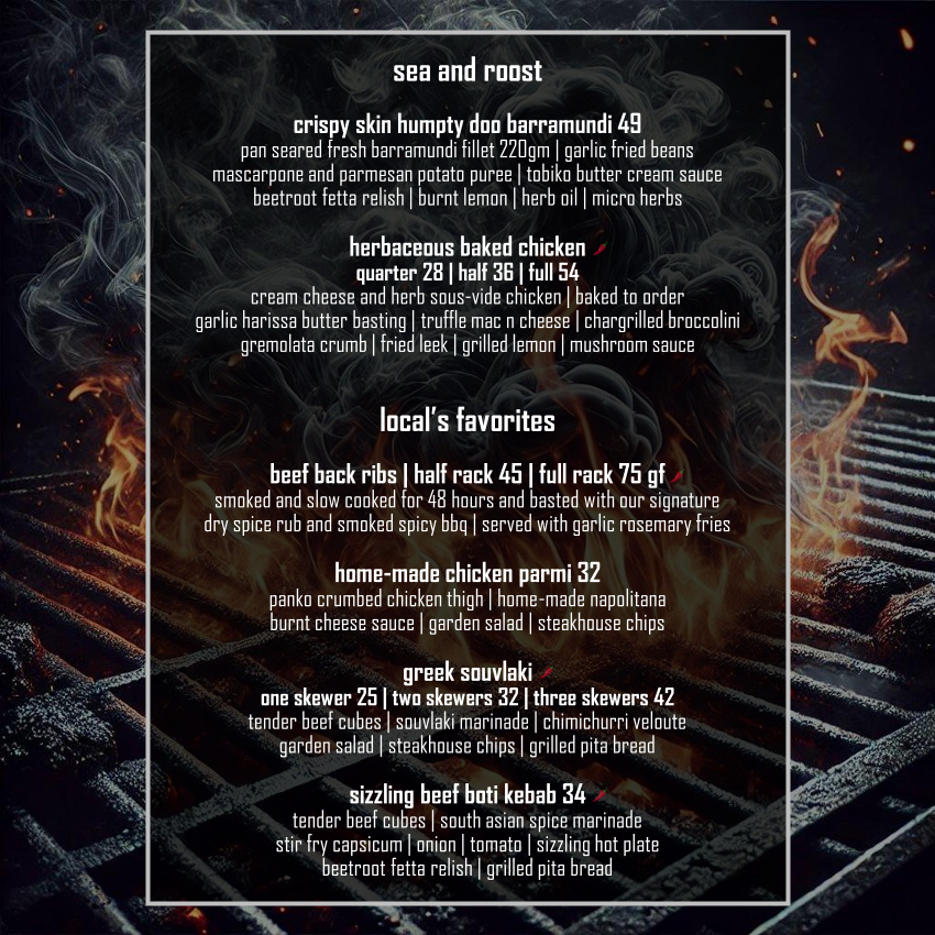 Menu, Elements Brasserie Belmore