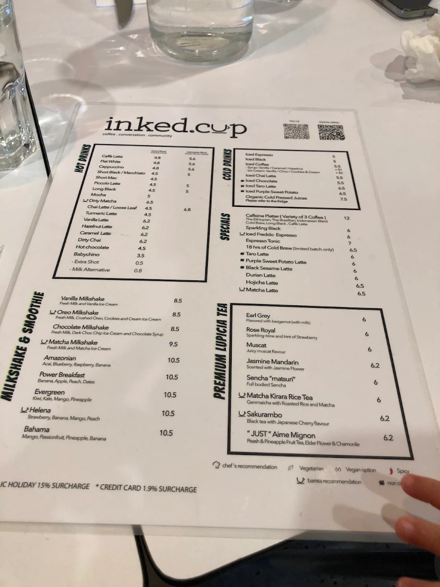 Menu, inked cup