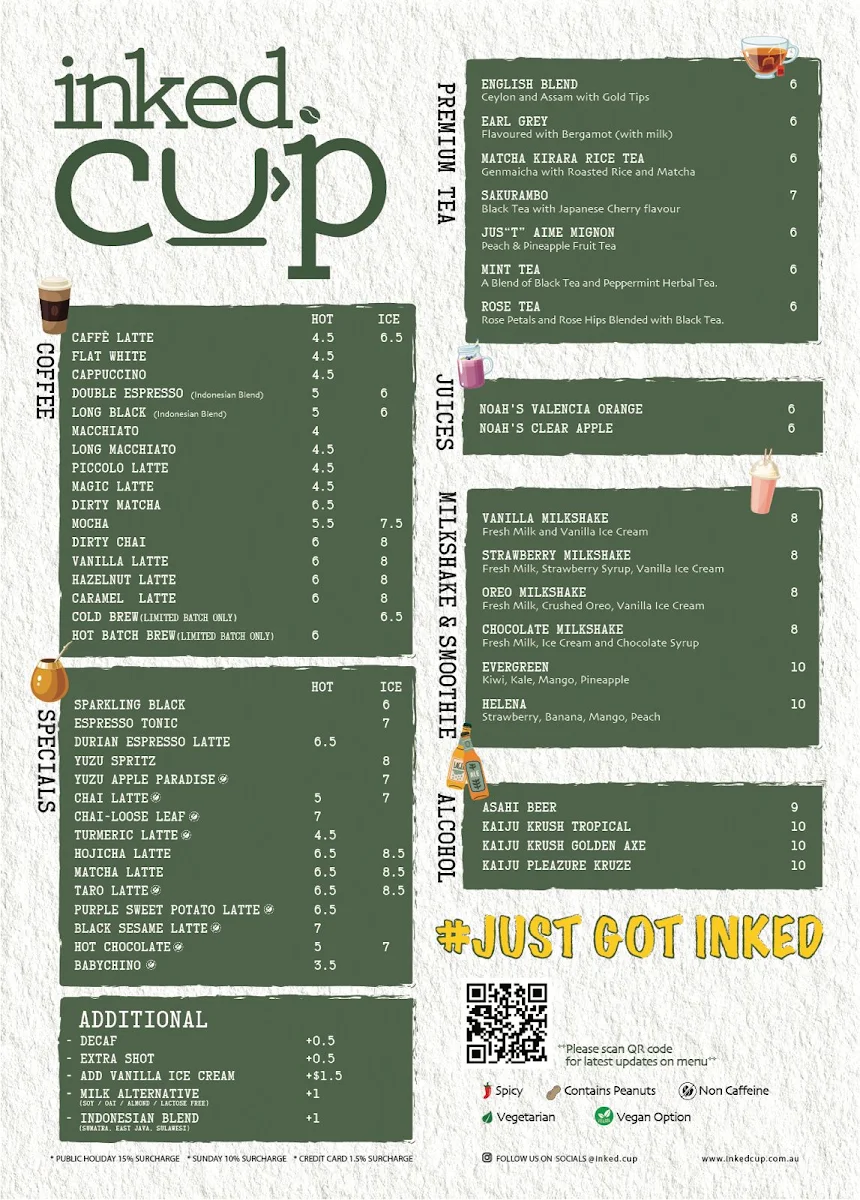 Menu, inked cup