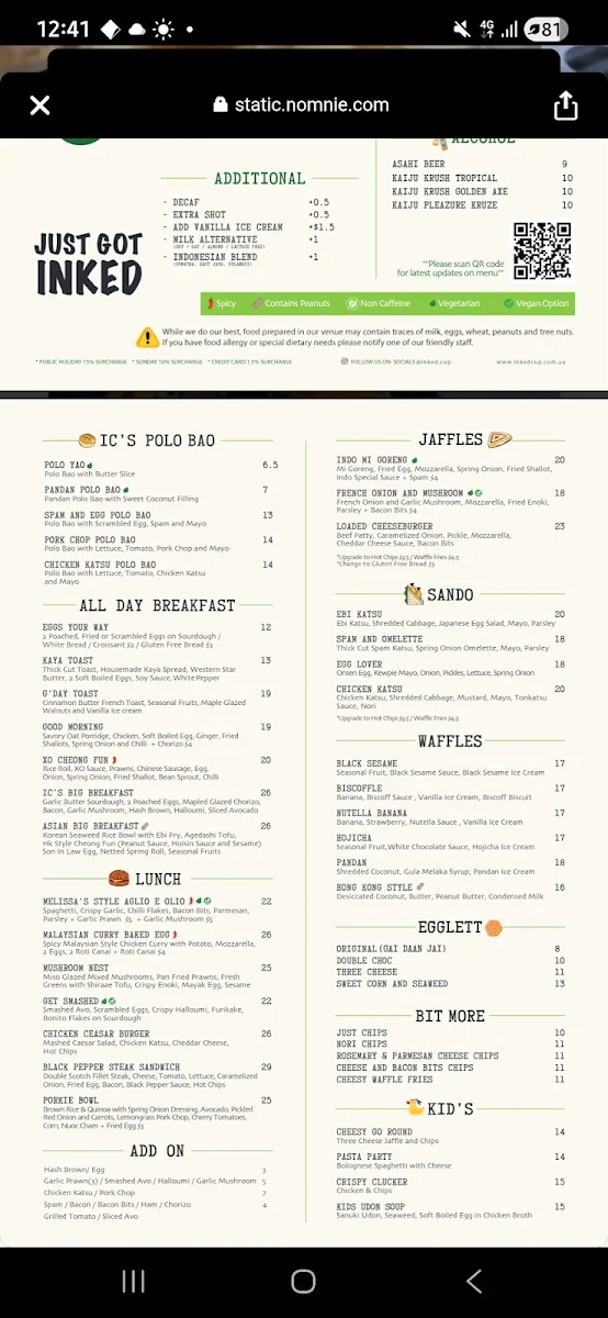 Menu, inked cup